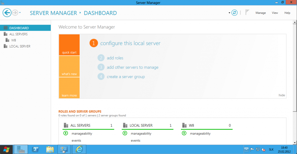 Windows Server 8 Dashboard